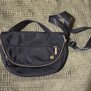 Lulu lemon 2L large one Black Crossbody Bag with Gold Accents